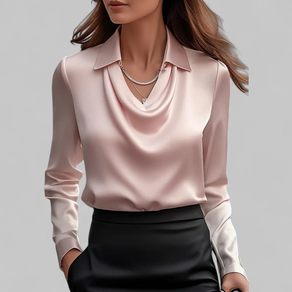Women's Cowl Neck Collared Satin Blouse