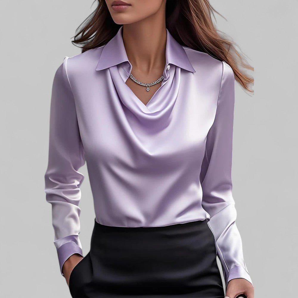 Women's Cowl Neck Collared Satin Blouse