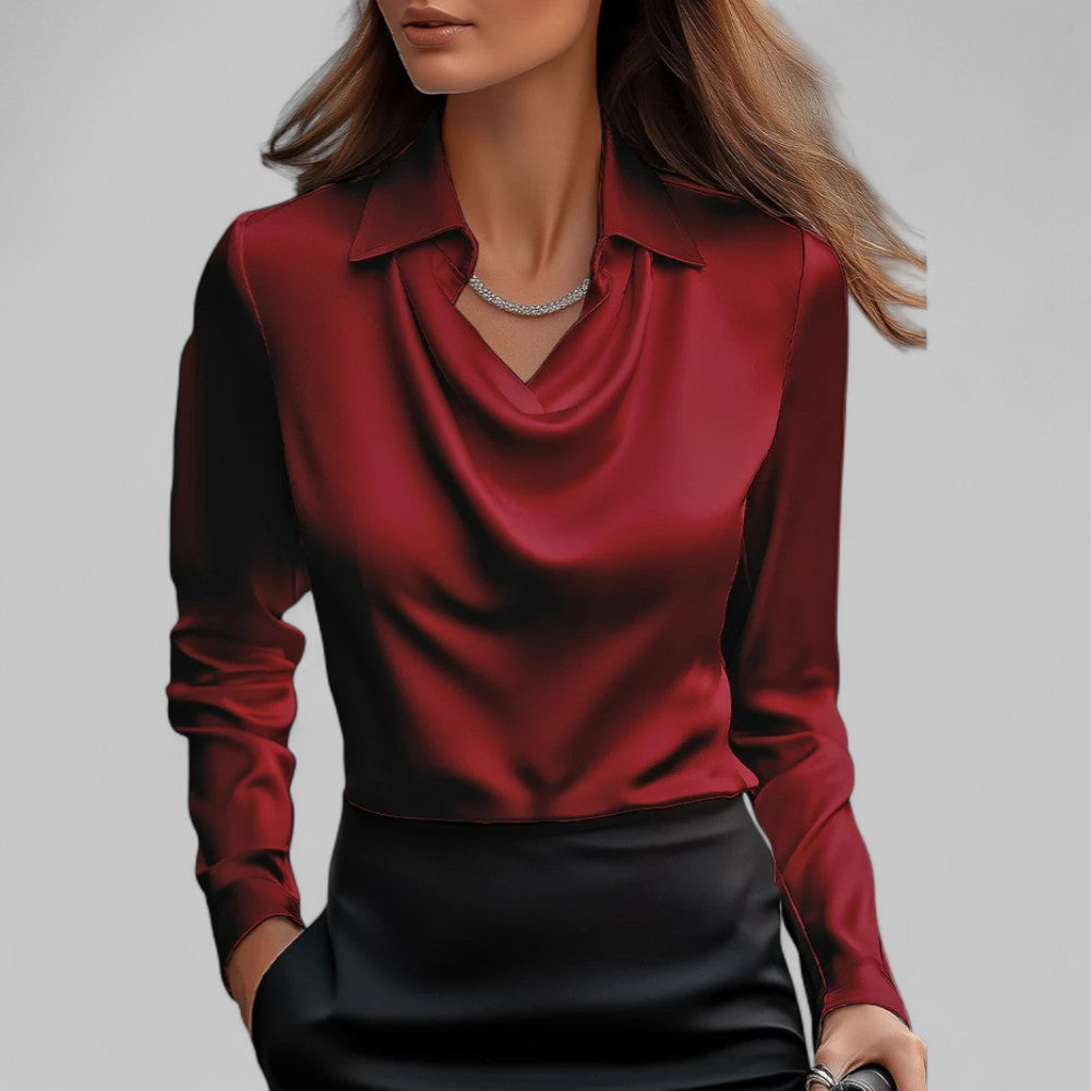 Women's Cowl Neck Collared Satin Blouse