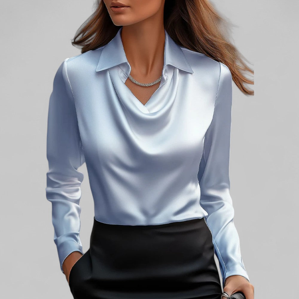 Women's Cowl Neck Collared Satin Blouse