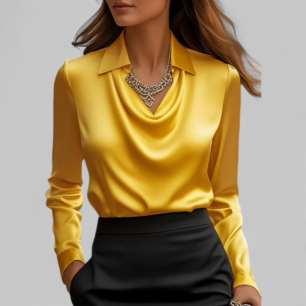 Women's Cowl Neck Collared Satin Blouse