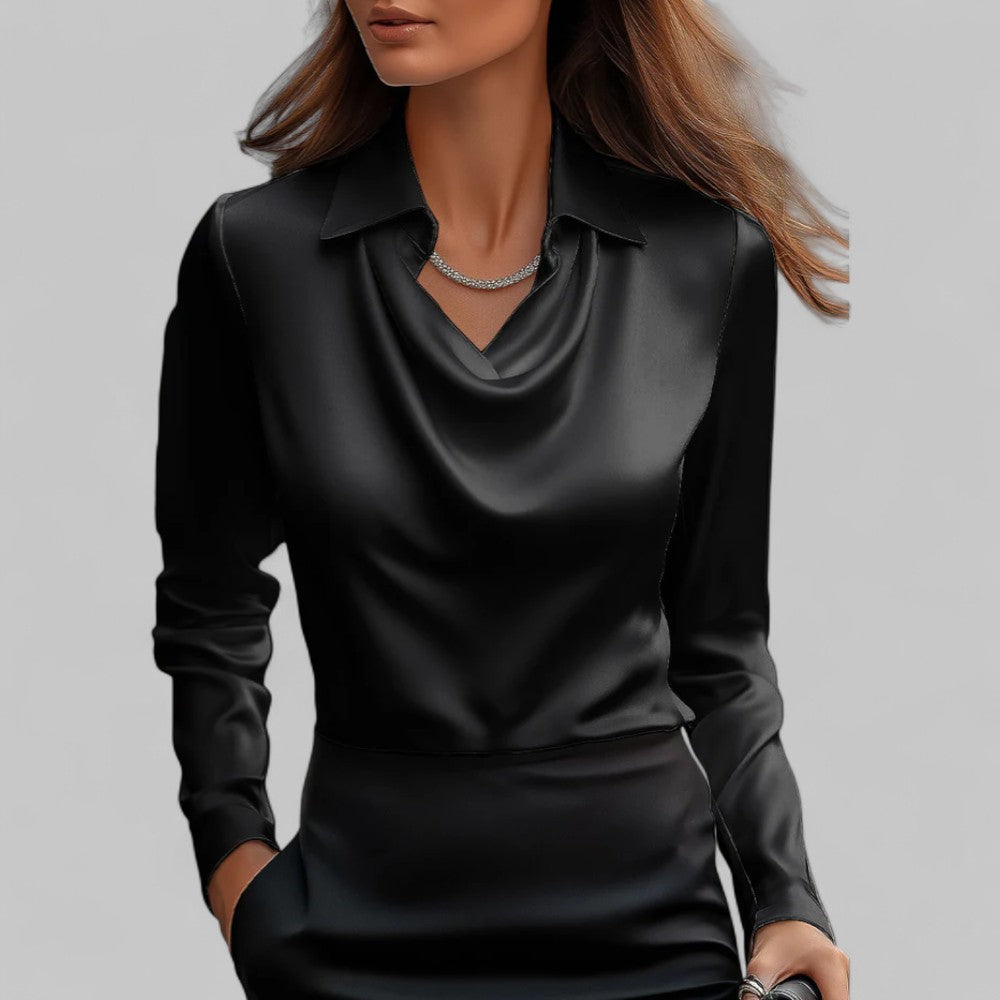 Women's Cowl Neck Collared Satin Blouse