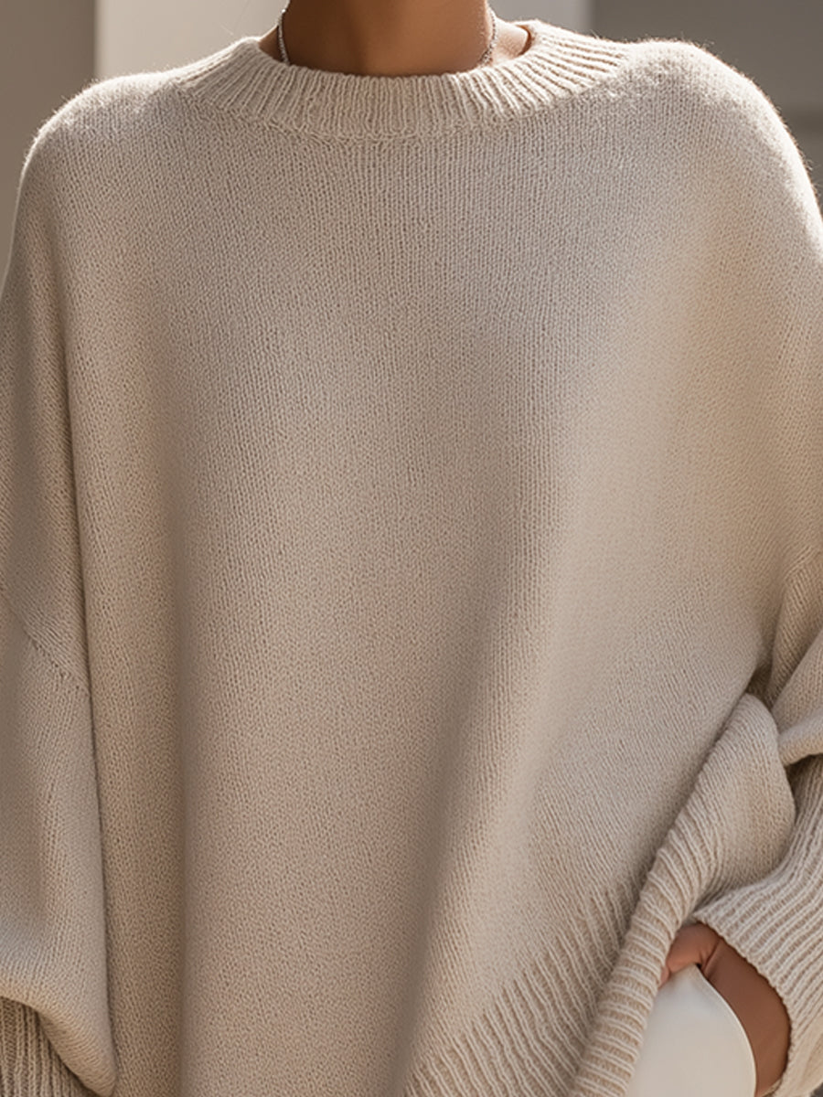 Women's Crew Neck Plain Oversized Jumper