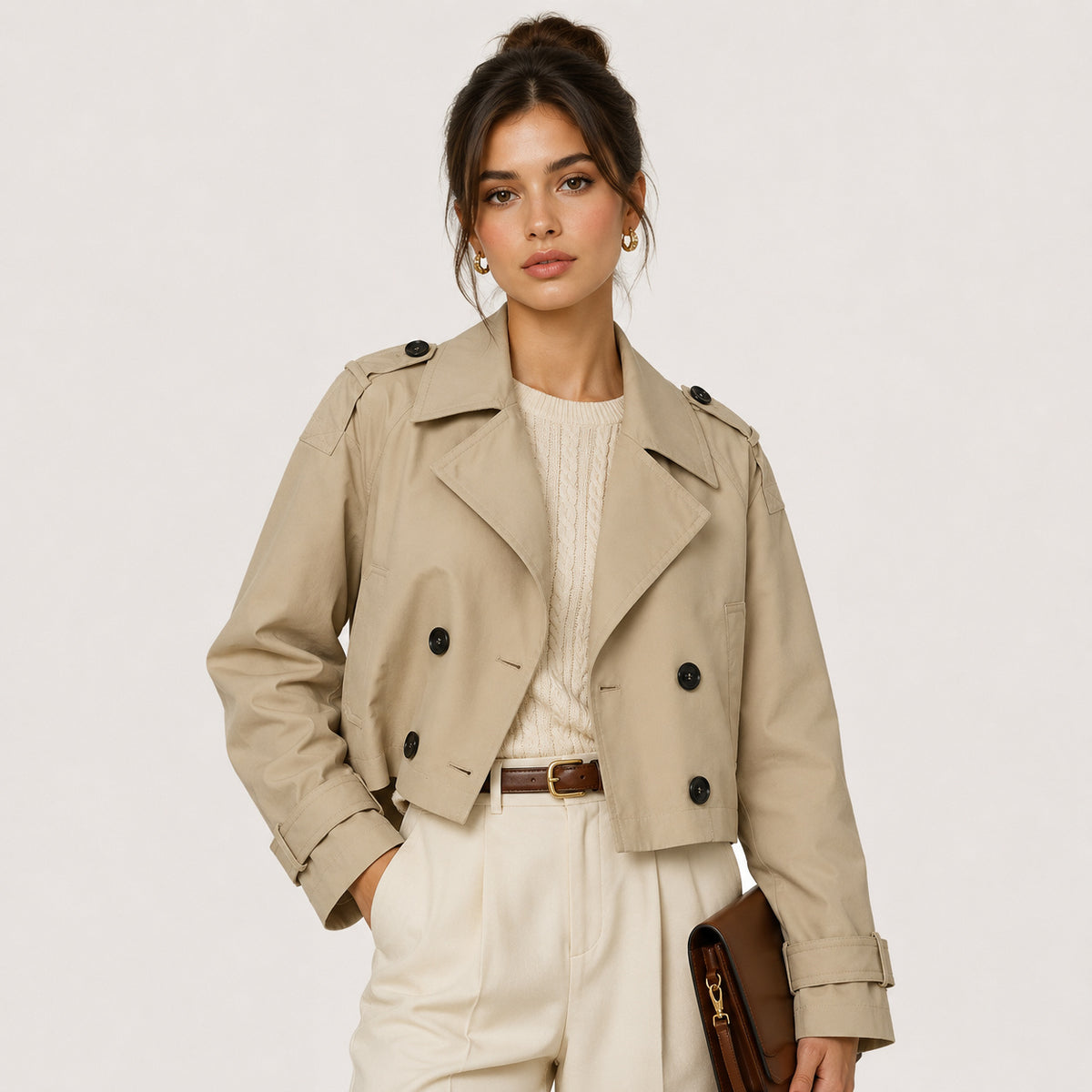 Women's Double Breasted Cropped Trench Jacket