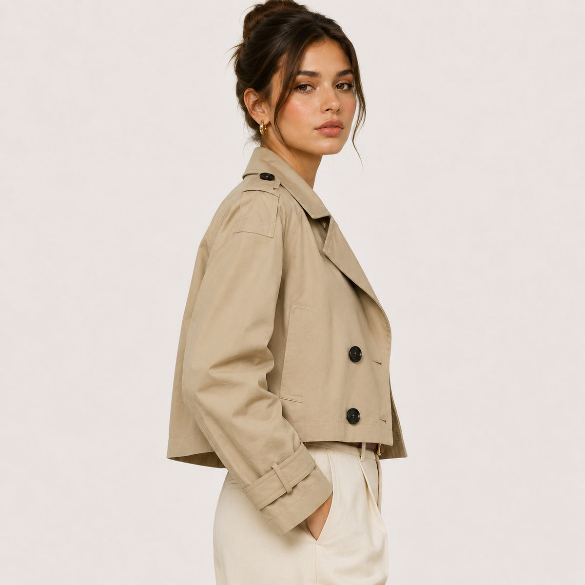 Women's Double Breasted Cropped Trench Jacket