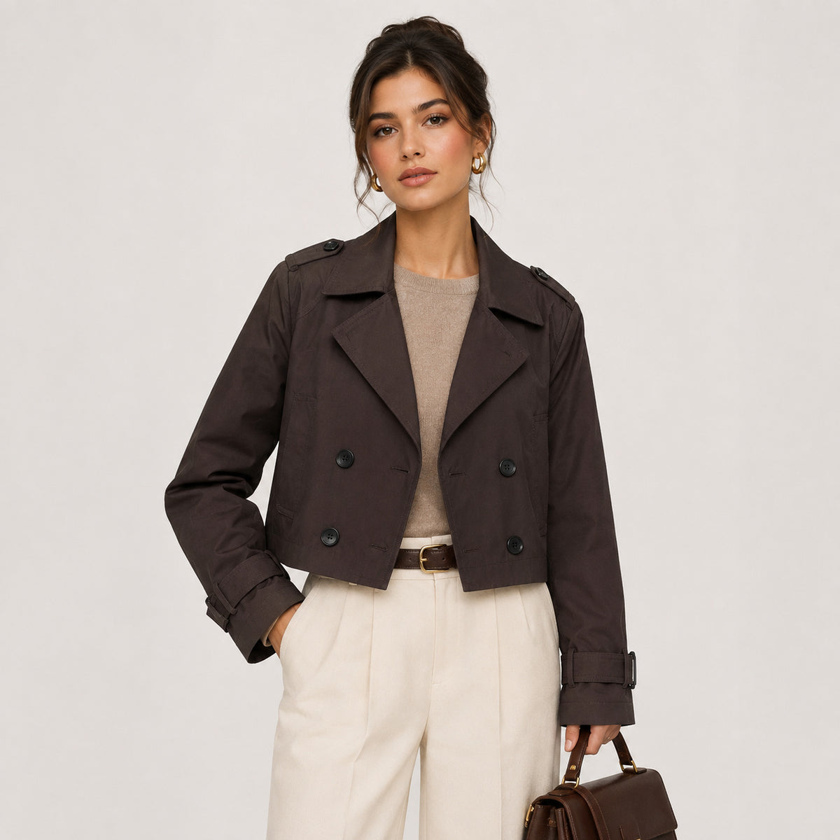 Women's Double Breasted Cropped Trench Jacket