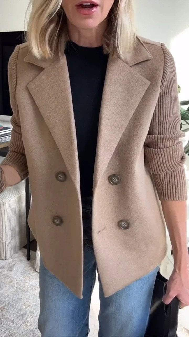 Women's Double Breasted Knitted Sleeve Blazer