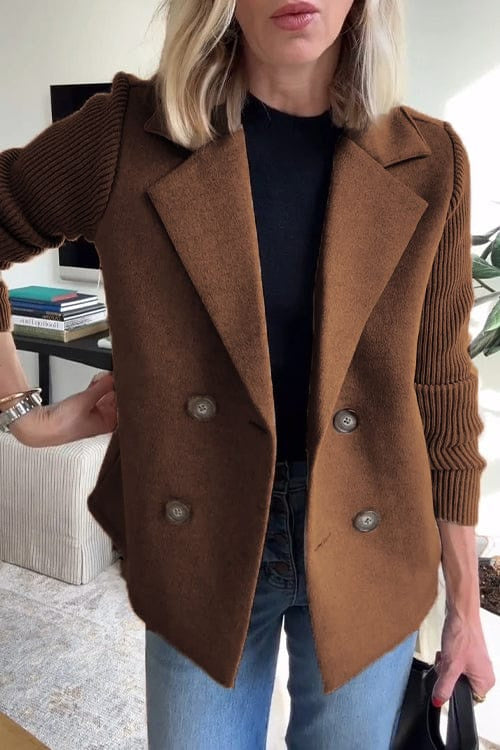 Women's Double Breasted Knitted Sleeve Blazer