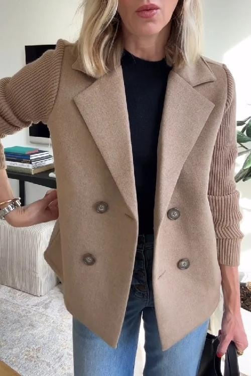 Women's Double Breasted Knitted Sleeve Blazer