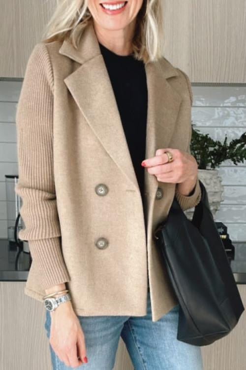 Women's Double Breasted Knitted Sleeve Blazer