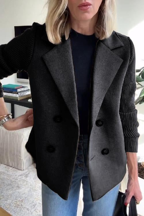 Women's Double Breasted Knitted Sleeve Blazer