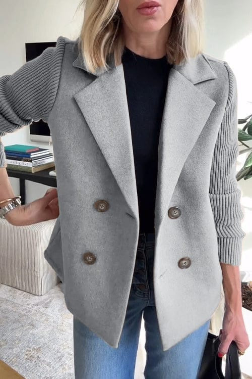 Women's Double Breasted Knitted Sleeve Blazer