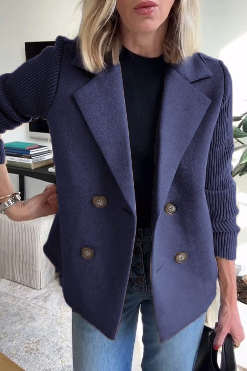 Women's Double Breasted Knitted Sleeve Blazer