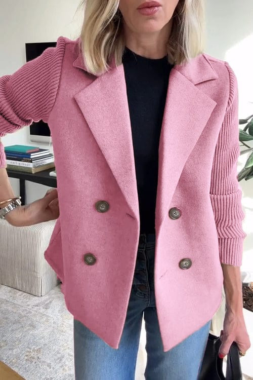 Women's Double Breasted Knitted Sleeve Blazer