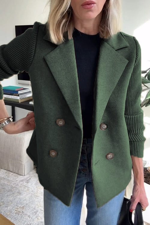 Women's Double Breasted Knitted Sleeve Blazer