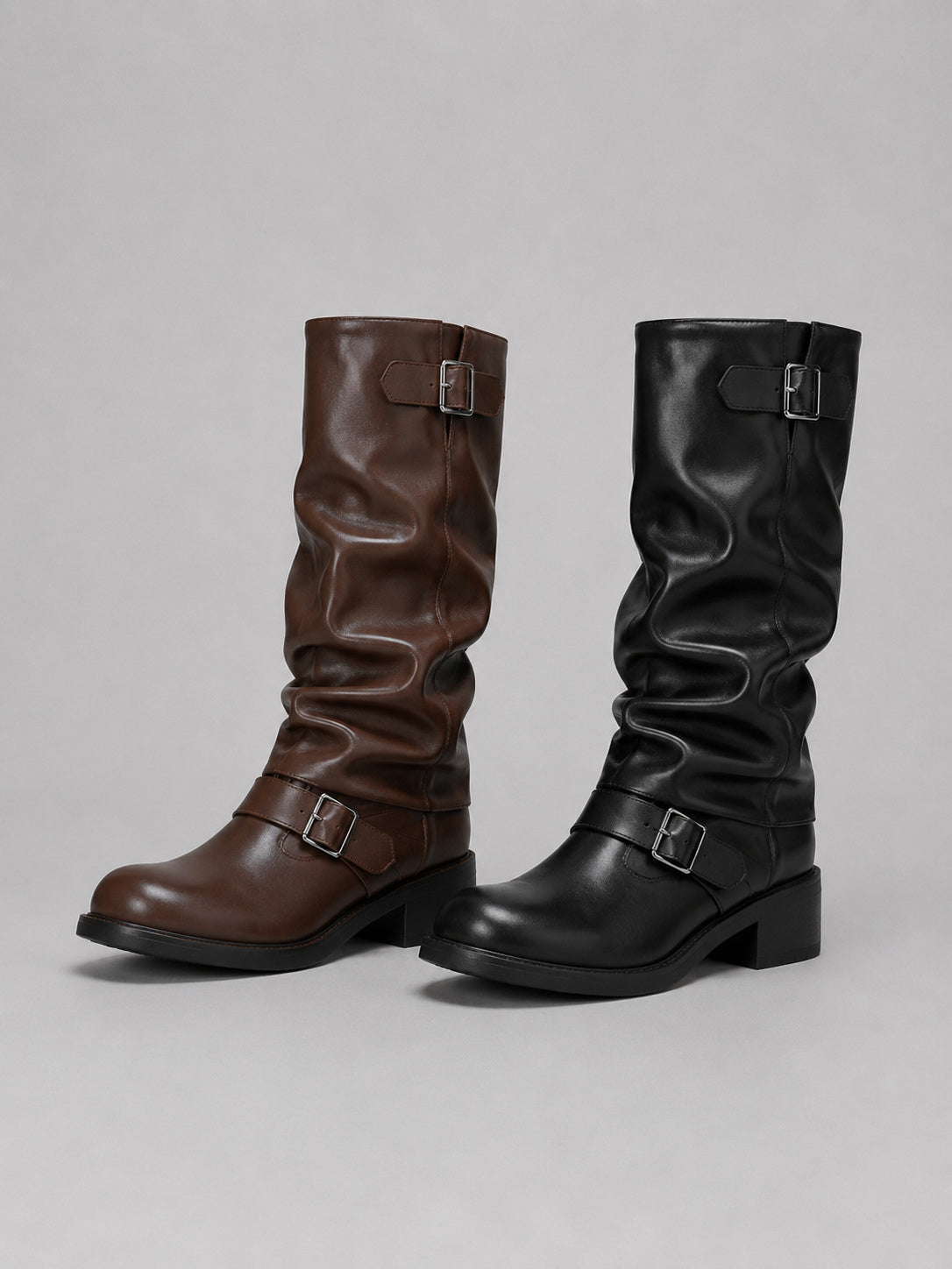Women's Faux Leather Biker Knee High Boots