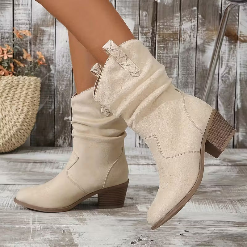 Women's Faux Suede Block Heel Cowboy Boots