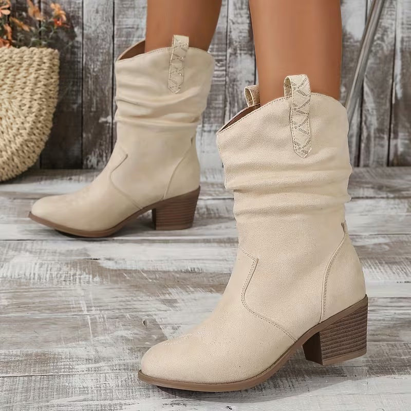Women's Faux Suede Block Heel Cowboy Boots