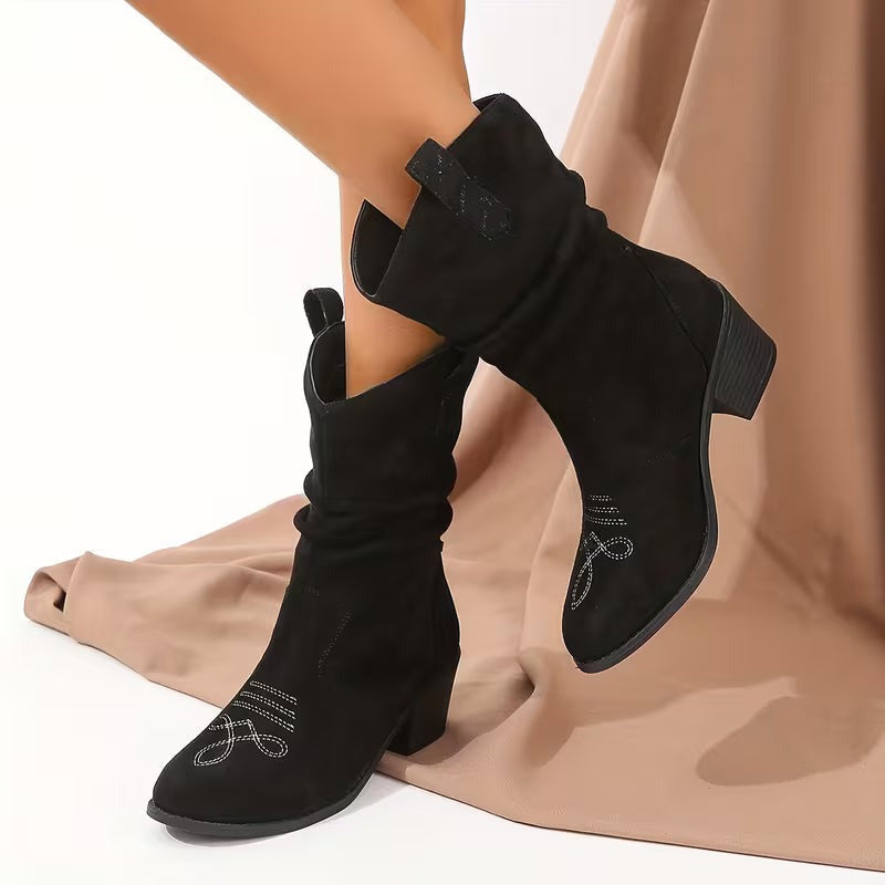 Women's Faux Suede Block Heel Cowboy Boots