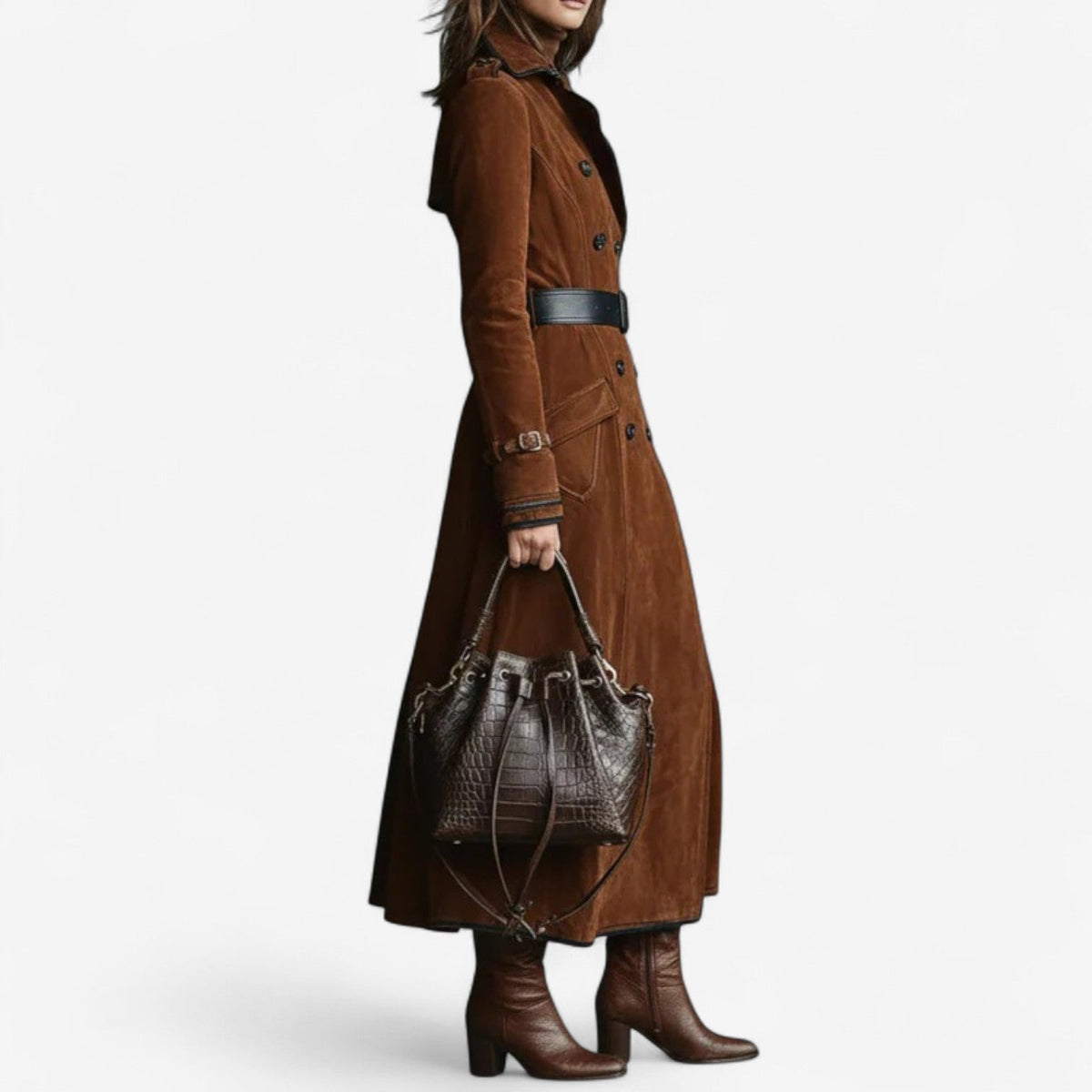 Women's Faux Suede Trench Coat