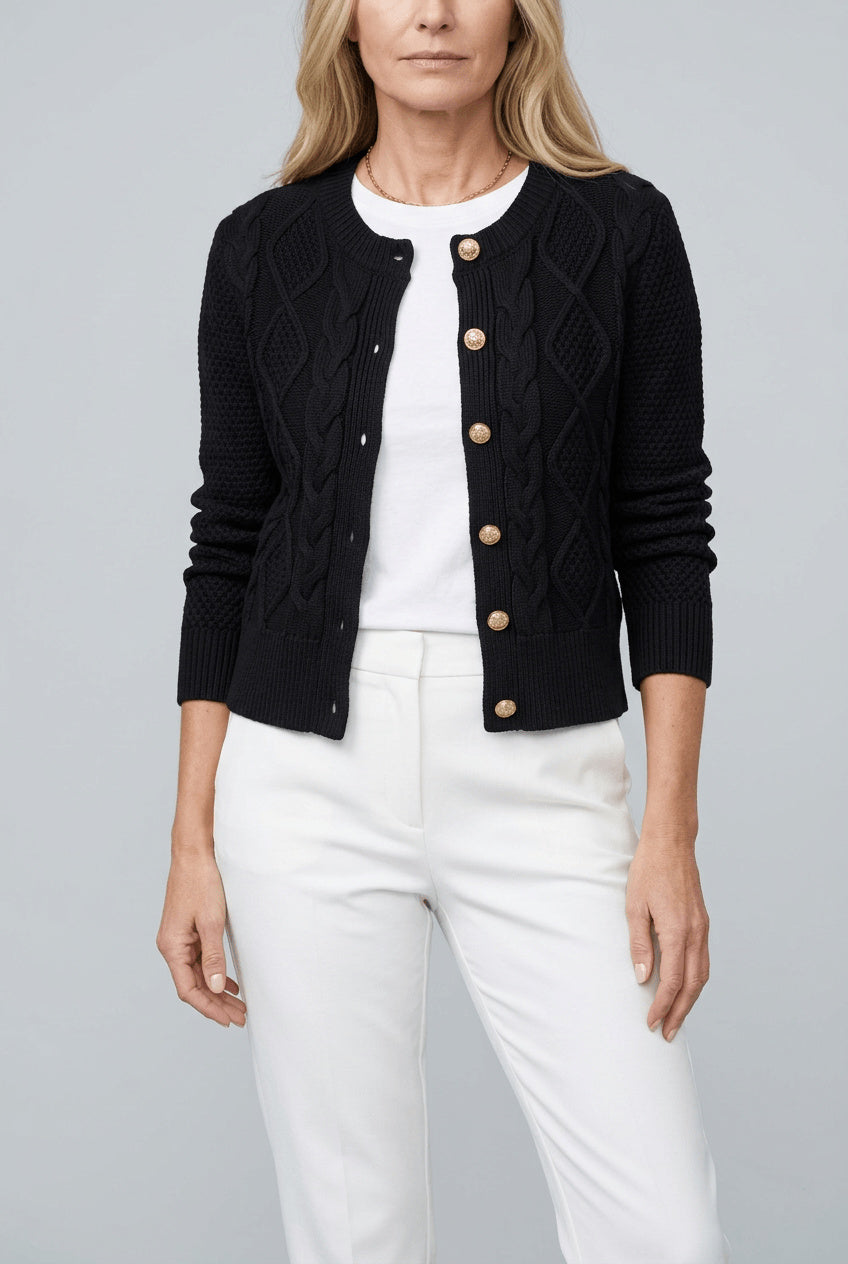 Women's Fitted Cropped Cable Knit Cardigan