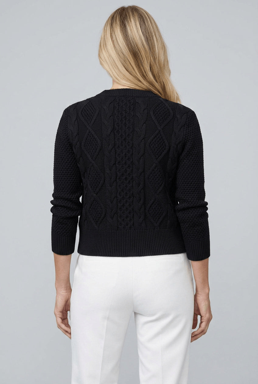 Women's Fitted Cropped Cable Knit Cardigan
