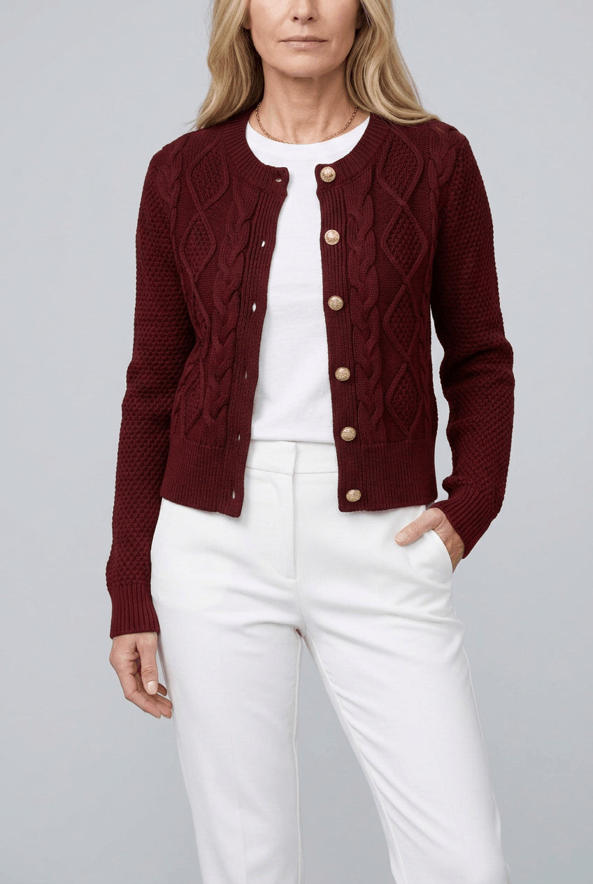 Women's Fitted Cropped Cable Knit Cardigan