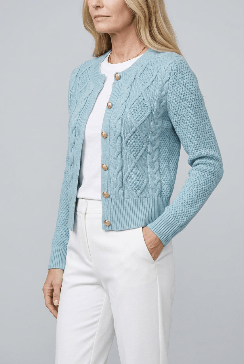 Women's Fitted Cropped Cable Knit Cardigan