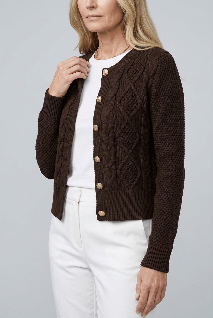 Women's Fitted Cropped Cable Knit Cardigan