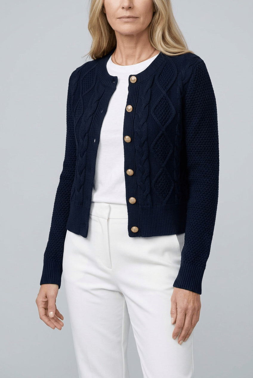 Women's Fitted Cropped Cable Knit Cardigan