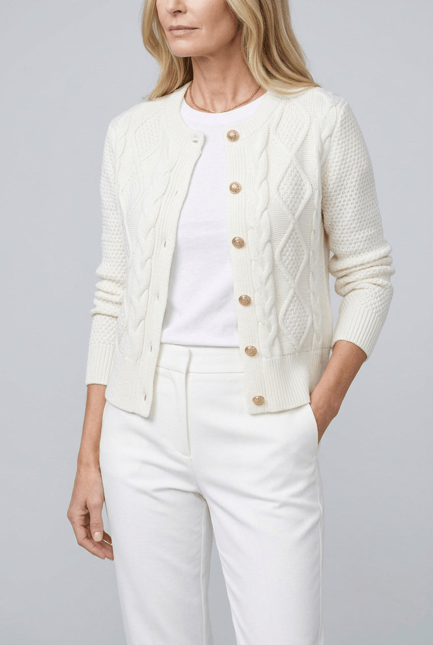 Women's Fitted Cropped Cable Knit Cardigan