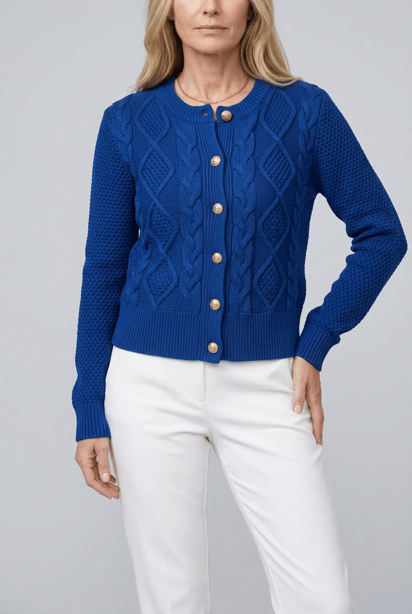 Women's Fitted Cropped Cable Knit Cardigan