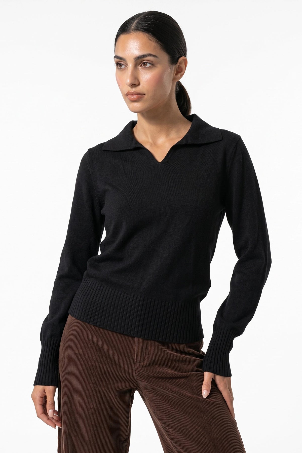Women's Fitted Fine Knit Polo Jumper