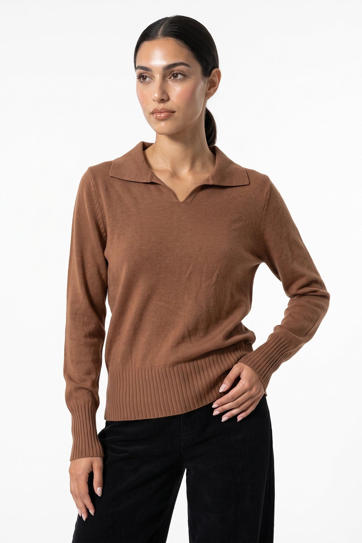 Women's Fitted Fine Knit Polo Jumper