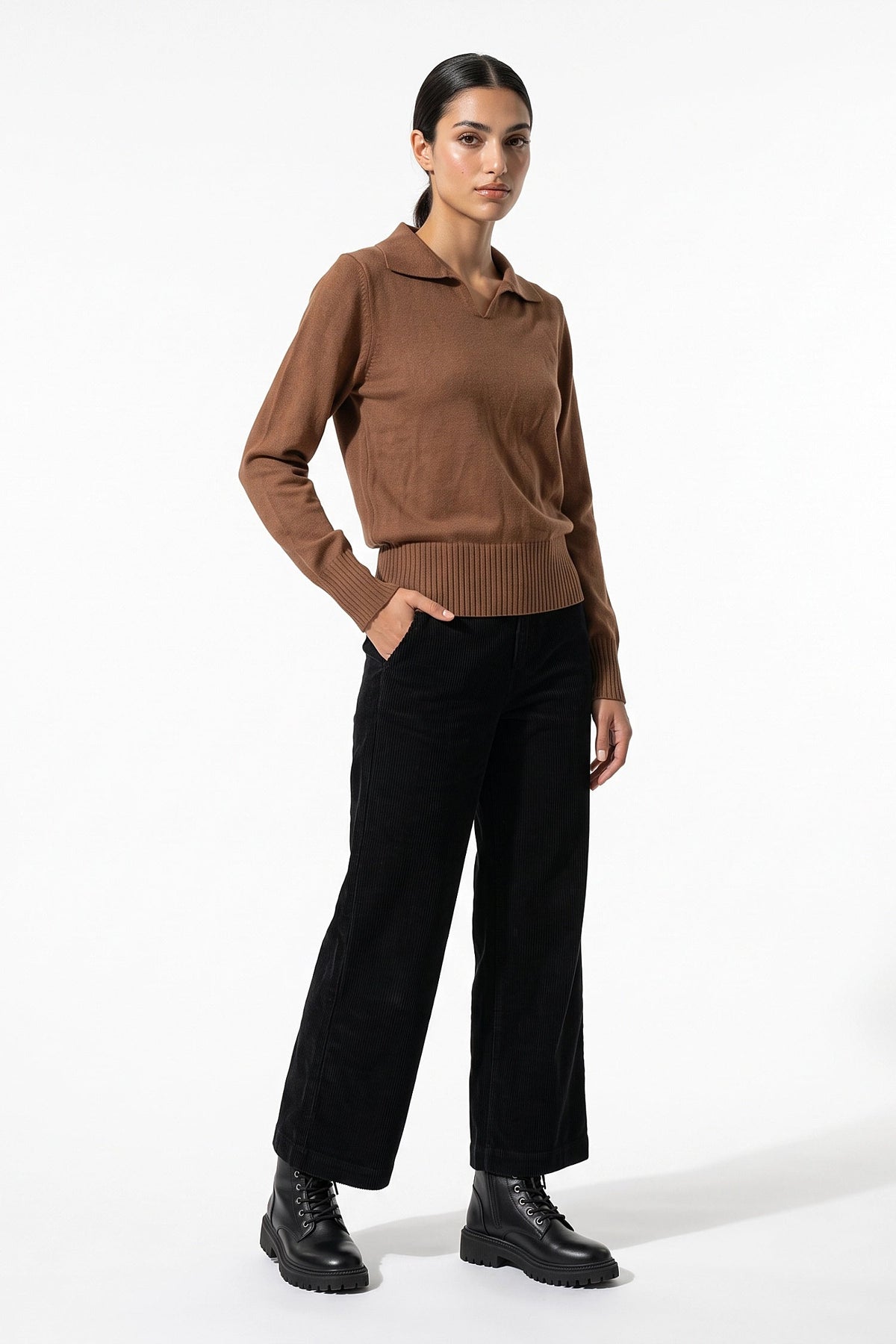 Women's Fitted Fine Knit Polo Jumper