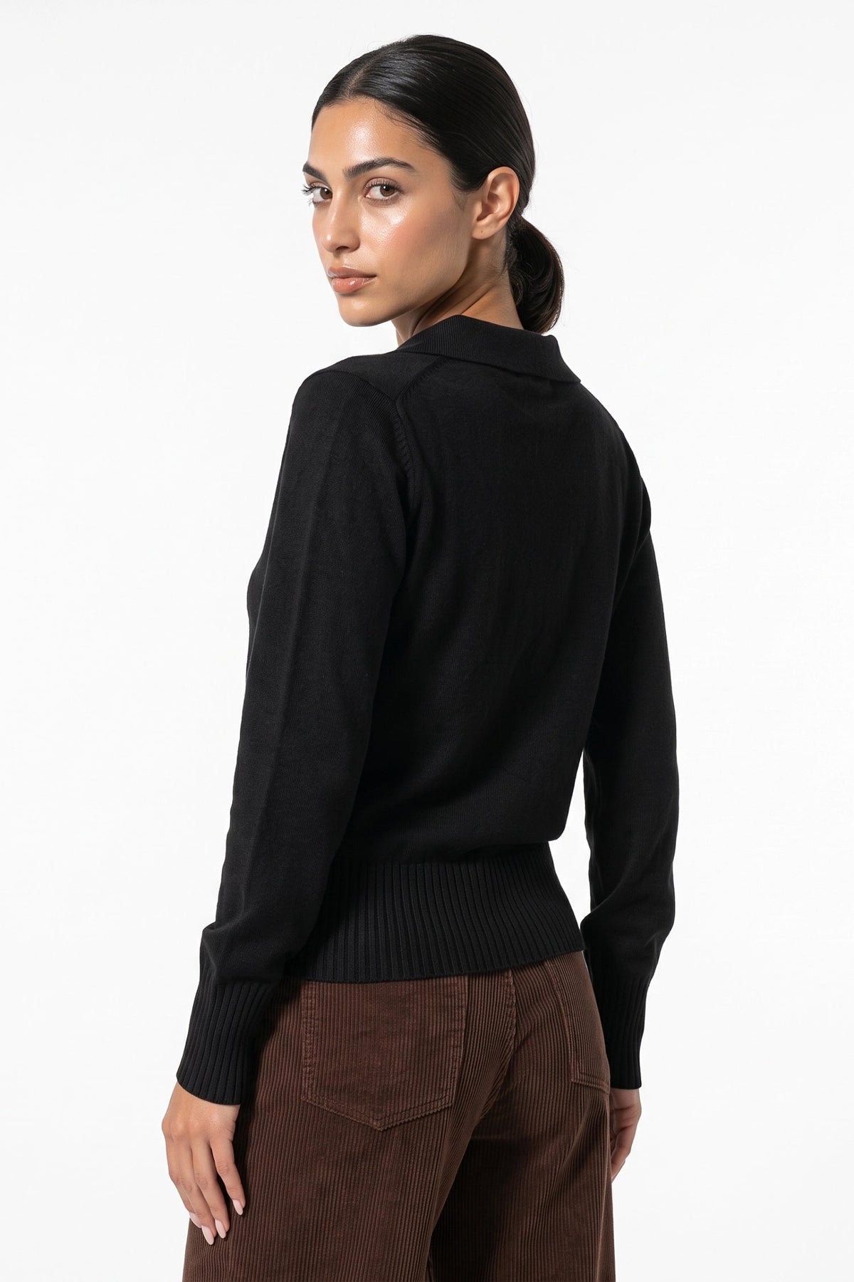 Women's Fitted Fine Knit Polo Jumper