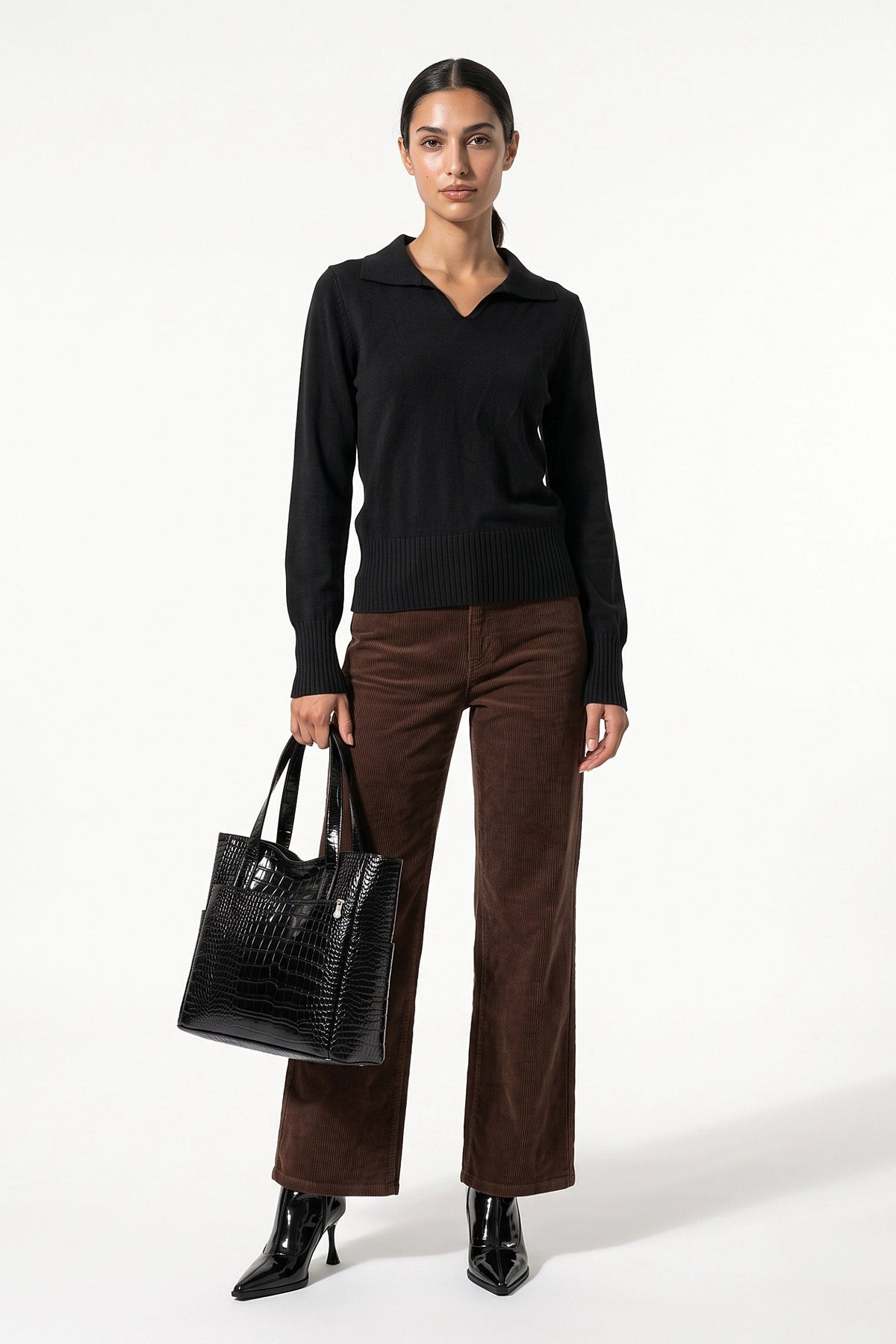 Women's Fitted Fine Knit Polo Jumper