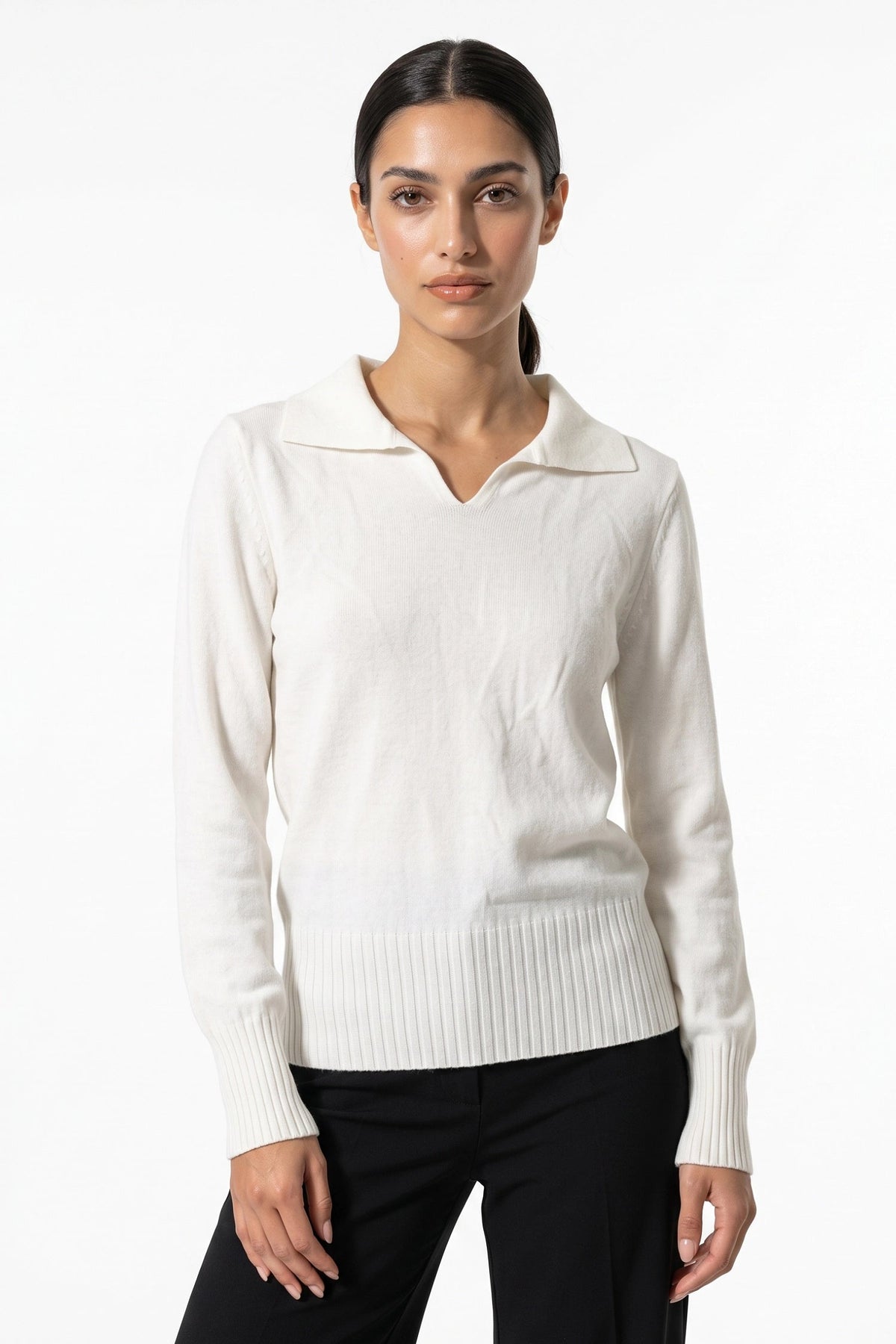 Women's Fitted Fine Knit Polo Jumper