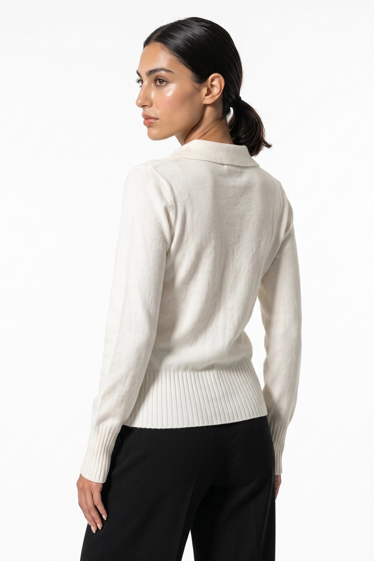 Women's Fitted Fine Knit Polo Jumper