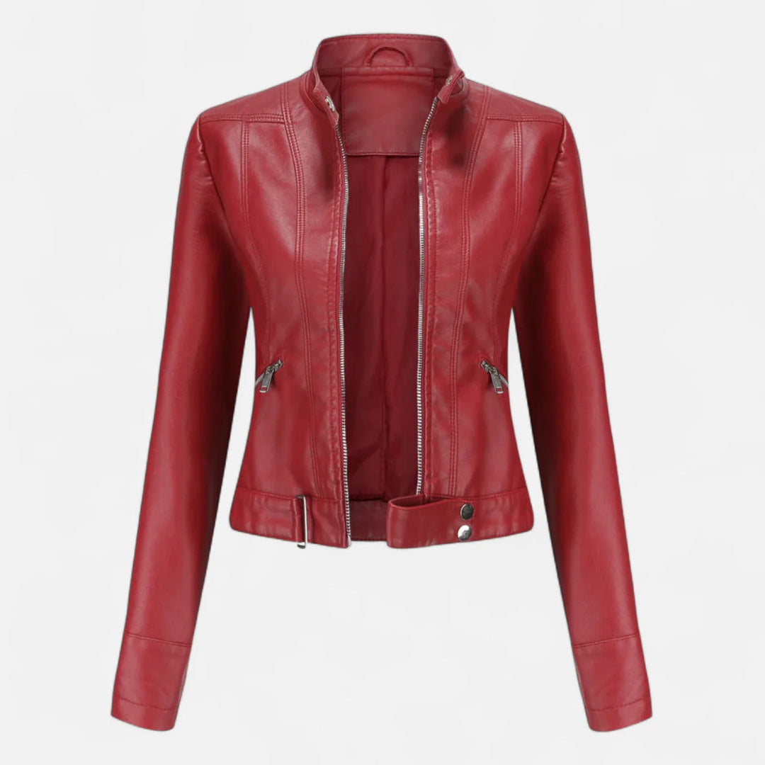 Women's Fitted High Neck Cropped Faux Leather Jacket