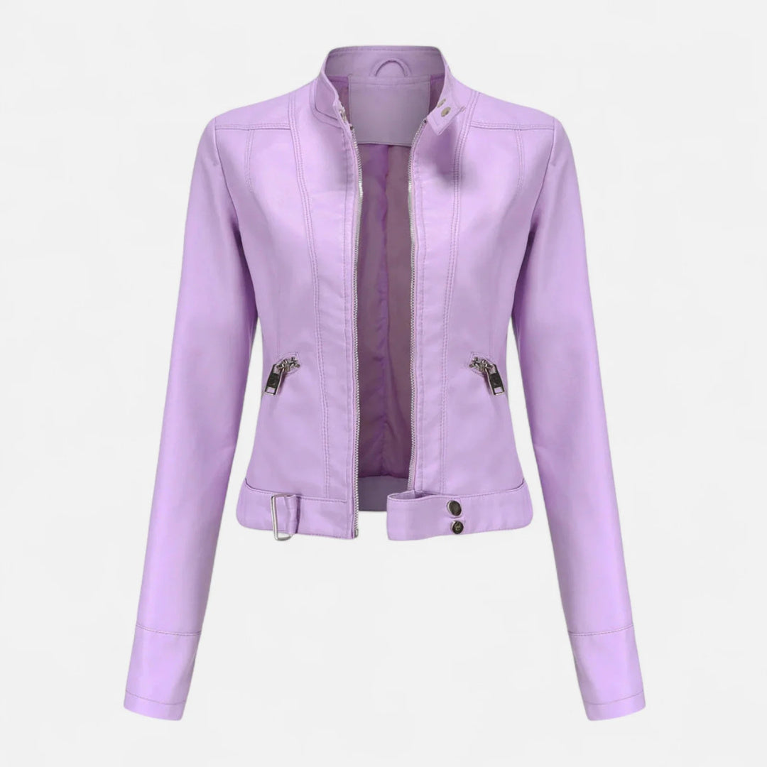 Women's Fitted High Neck Cropped Faux Leather Jacket