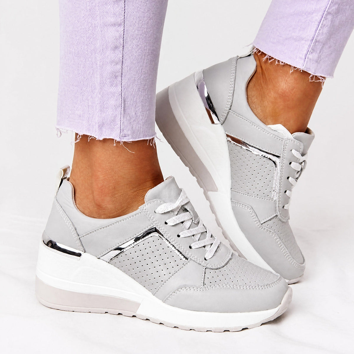 Women's Fitted Lace-Up Wedge Trainers