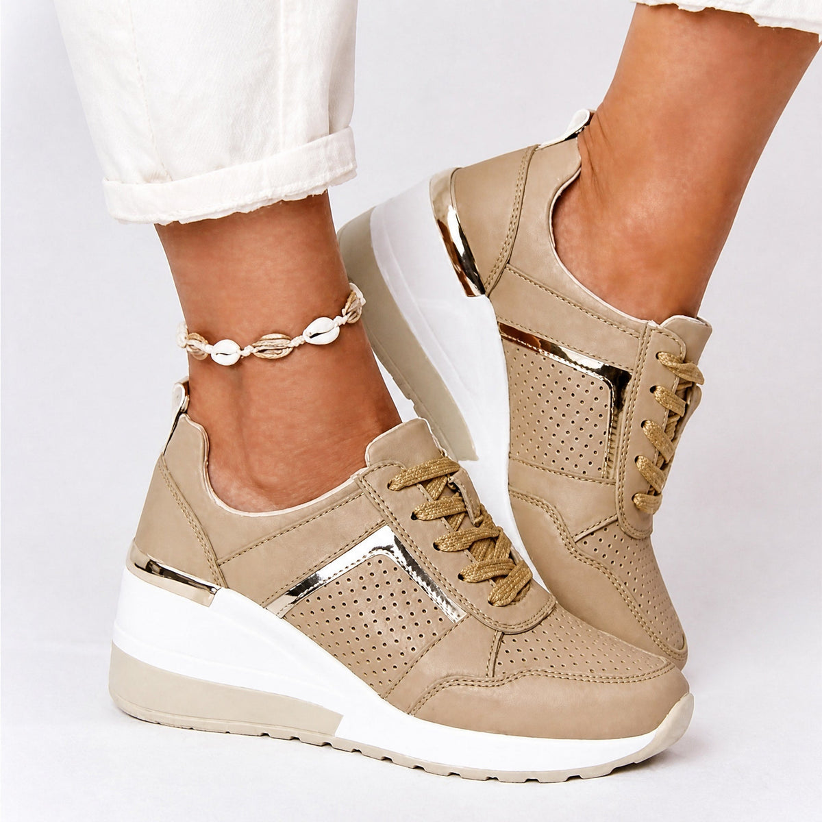 Women's Fitted Lace-Up Wedge Trainers