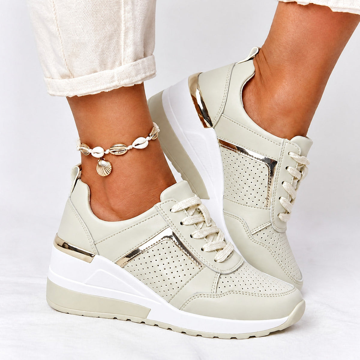 Women's Fitted Lace-Up Wedge Trainers
