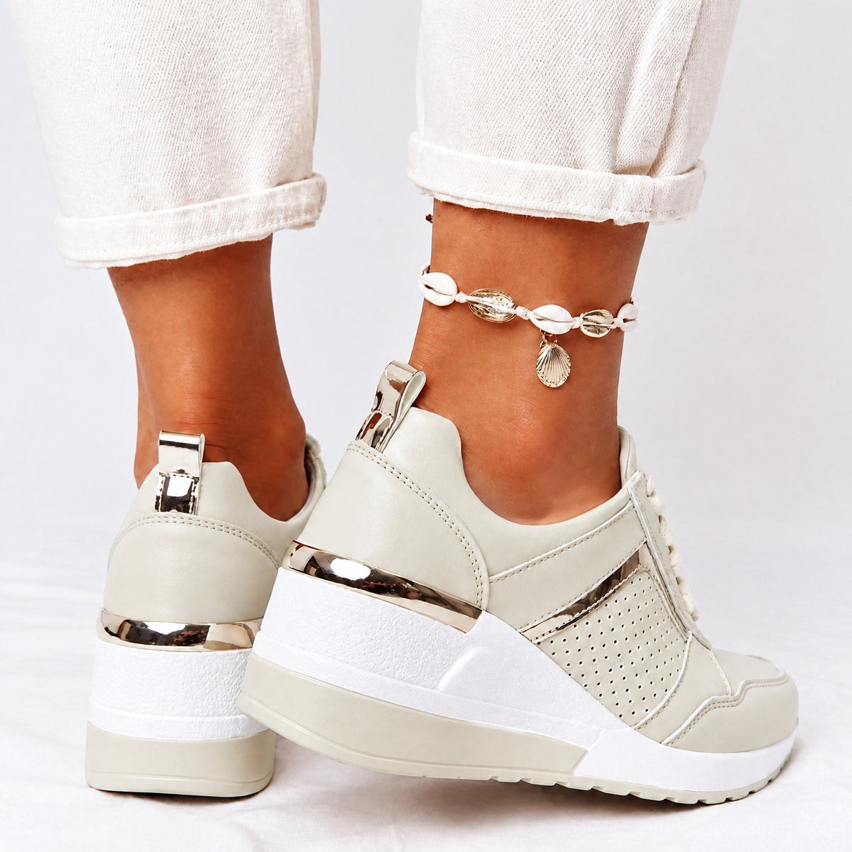 Women's Fitted Lace-Up Wedge Trainers