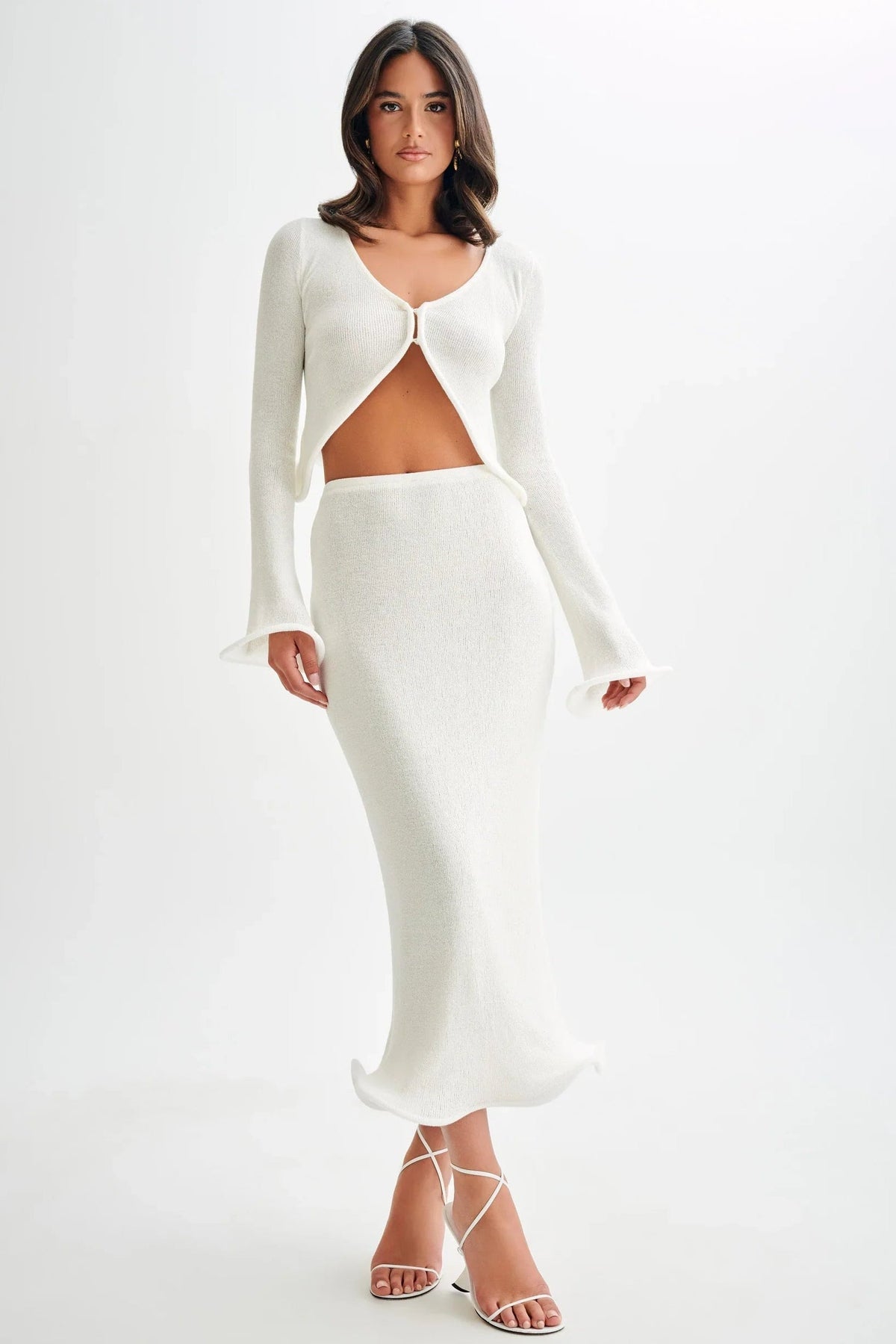 Women's Fitted Long Sleeve Knit Top and Skirt Set