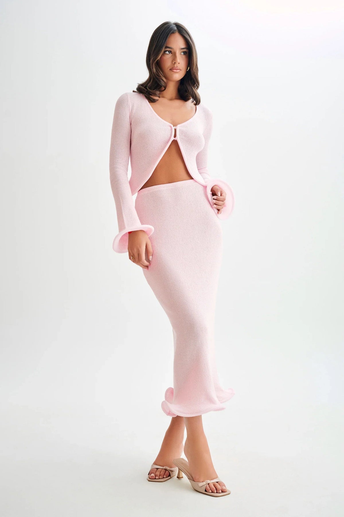 Women's Fitted Long Sleeve Knit Top and Skirt Set