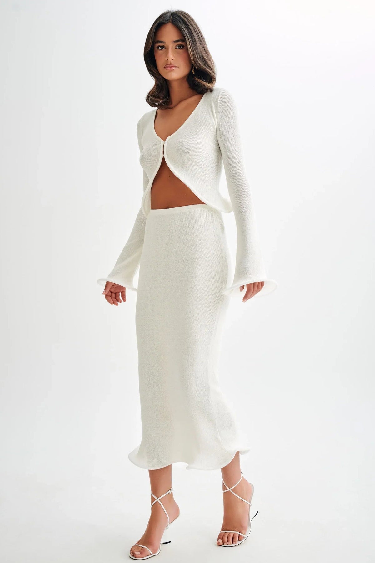 Women's Fitted Long Sleeve Knit Top and Skirt Set