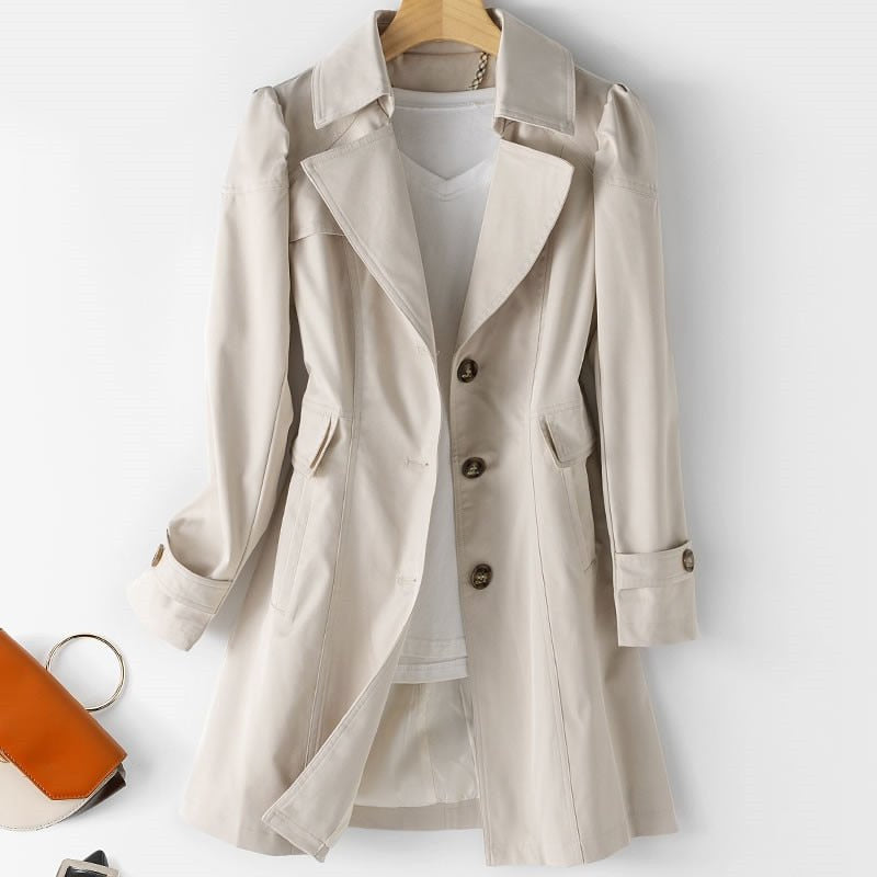 Women's Fitted Midi Single Breasted Trench Coat