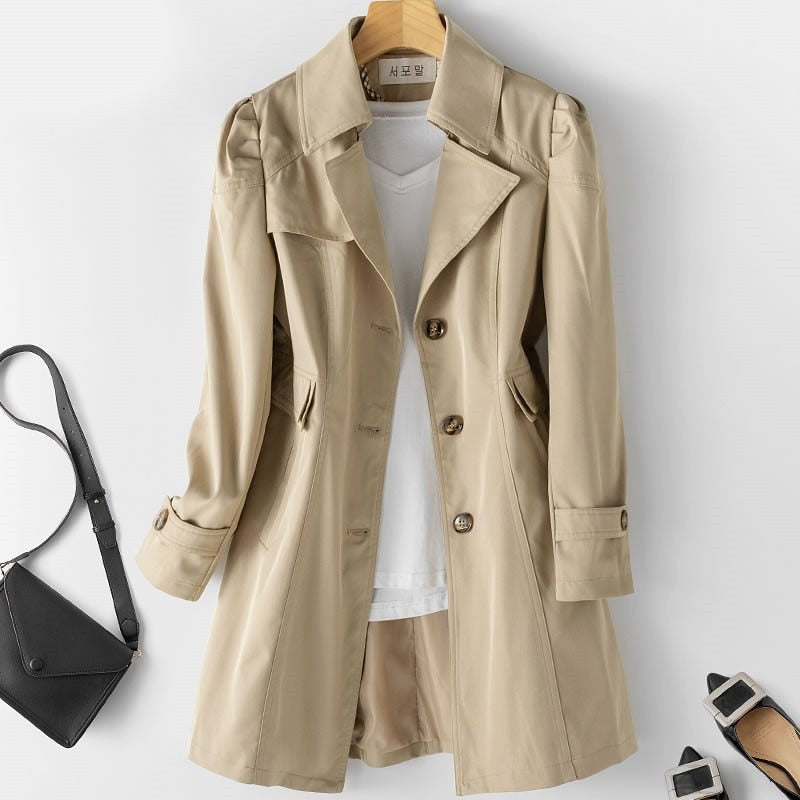 Women's Fitted Midi Single Breasted Trench Coat